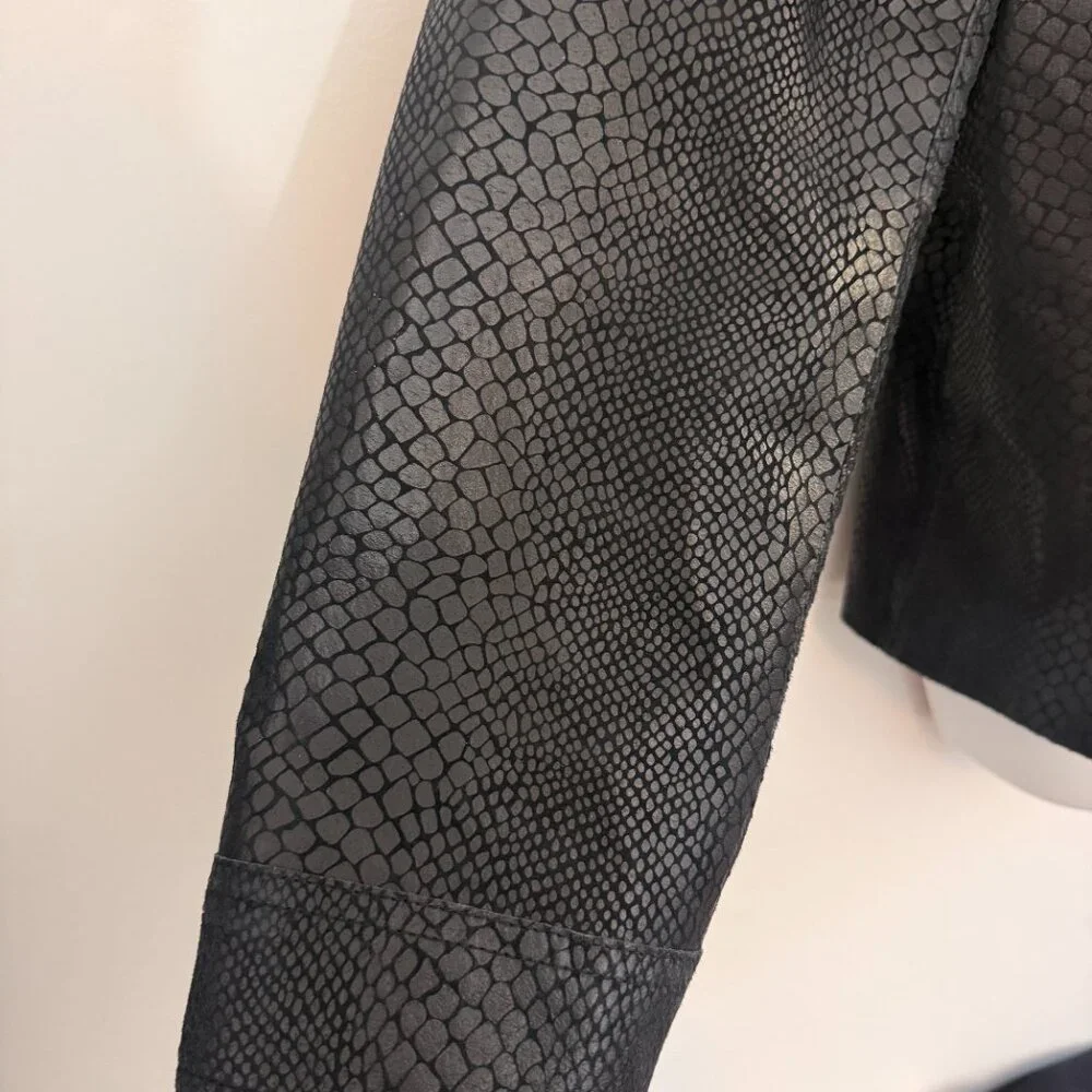 Alfani Petite Genuine Leather Jacket | Snakeskin Embossed | Satin Lined | Sz M - Picture 7 of 11